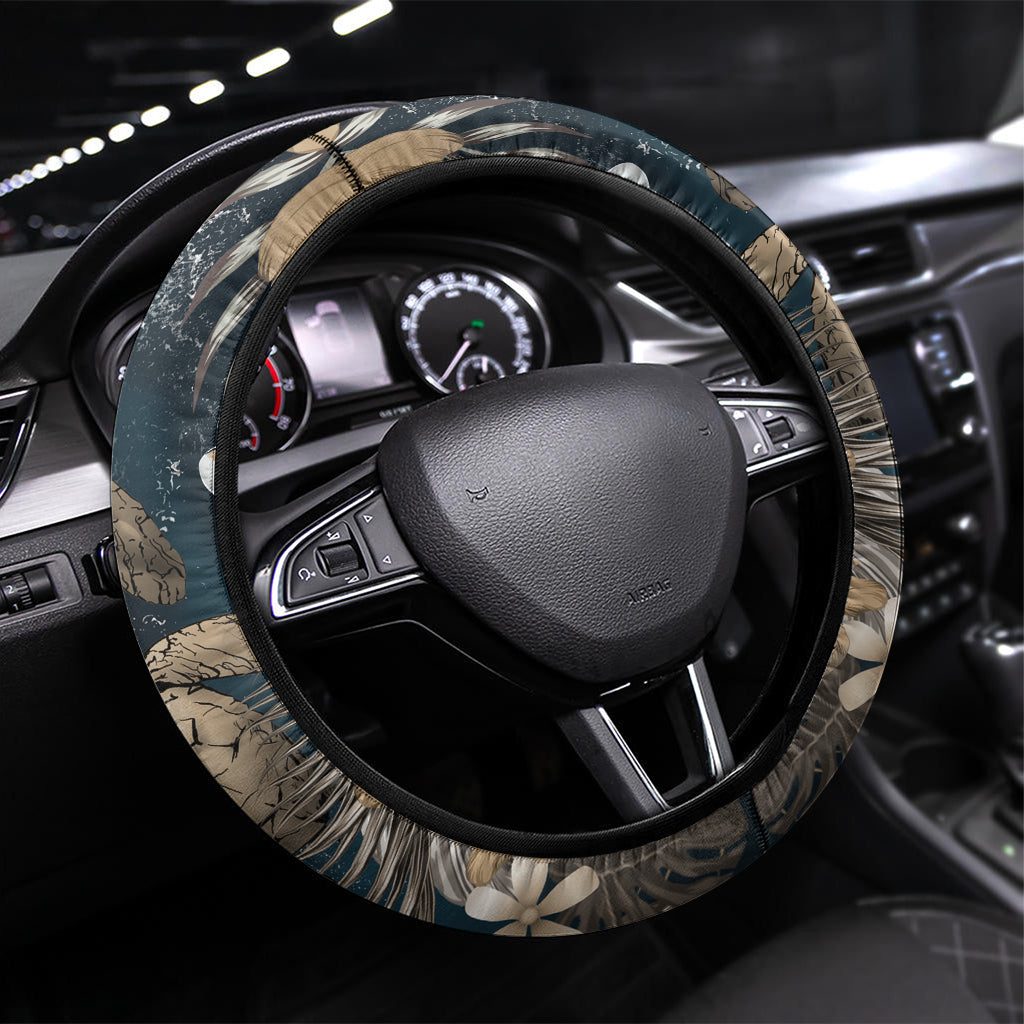 Kanaka Maoli (Hawaiian) Steering Wheel Cover - Sea Turtle Tropical Hibiscus And Plumeria Gold A224 LT03 Universal Fit Gold - Polynesian Pride