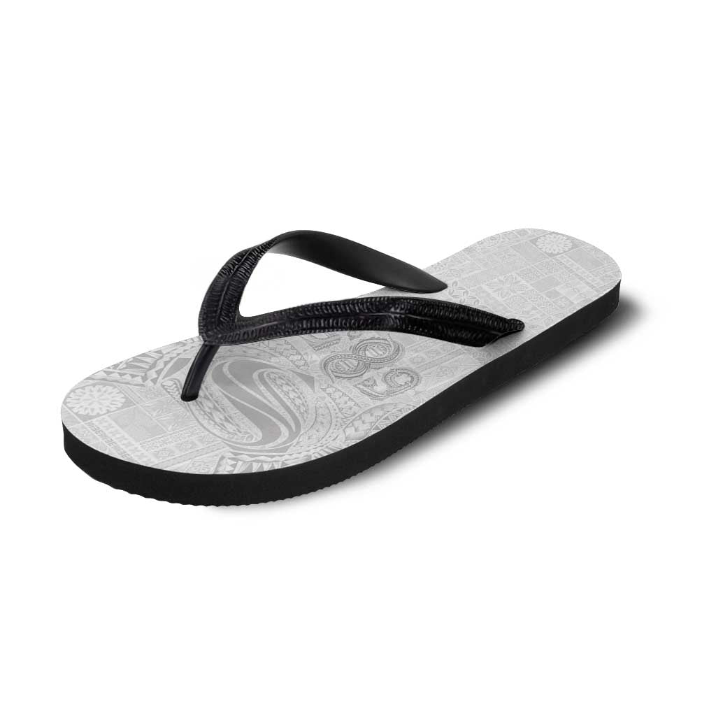 Super Samoa 685 Tribal Tattoo Flip Flops Siapo Pattern All-White Edition LT03 - Polynesian Pride