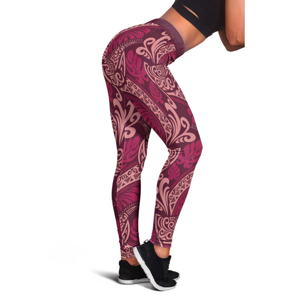 Sweet Pink Monstera Leggings Polynesian Tribal Pattern LT01 - Polynesian Pride
