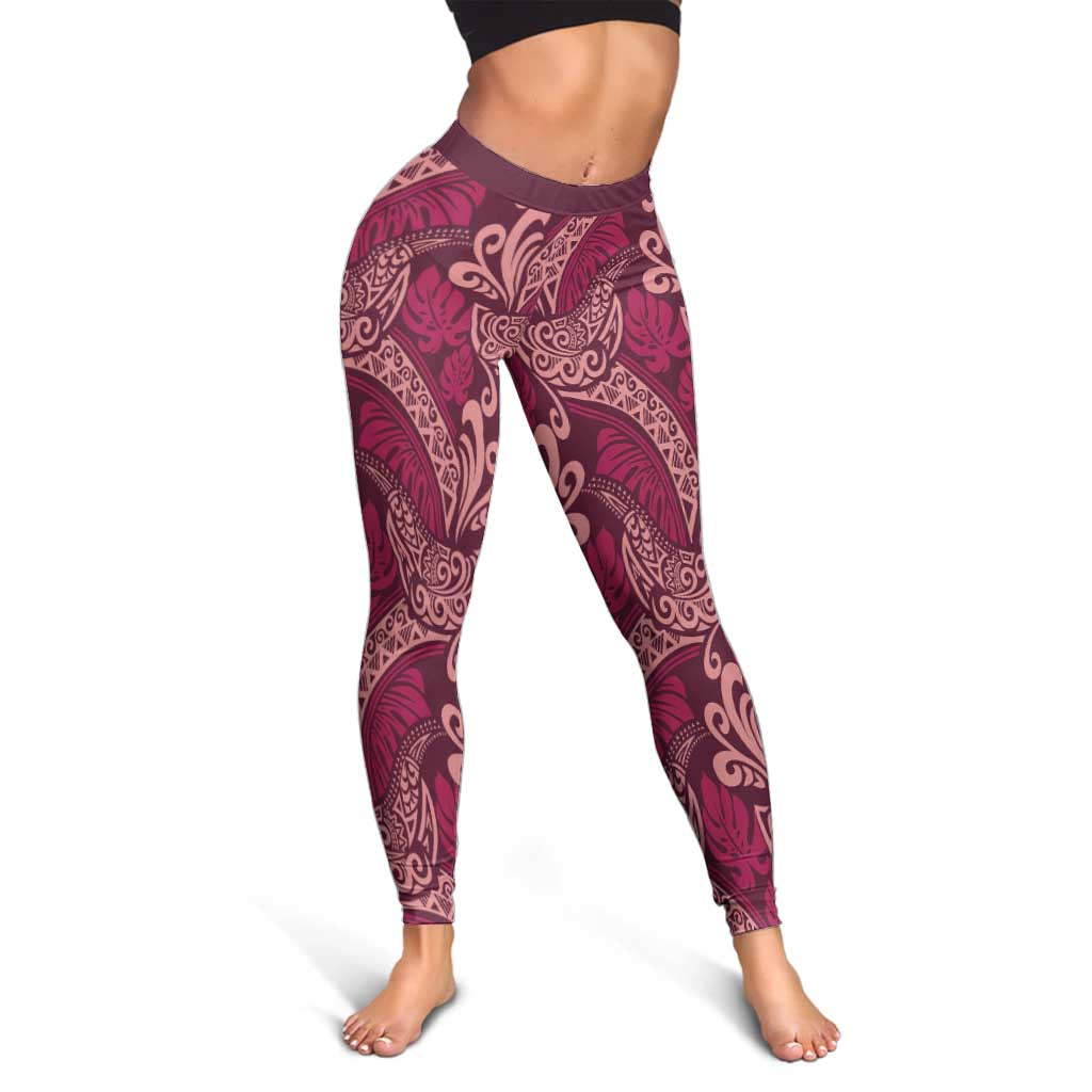 Sweet Pink Monstera Leggings Polynesian Tribal Pattern LT01 - Polynesian Pride