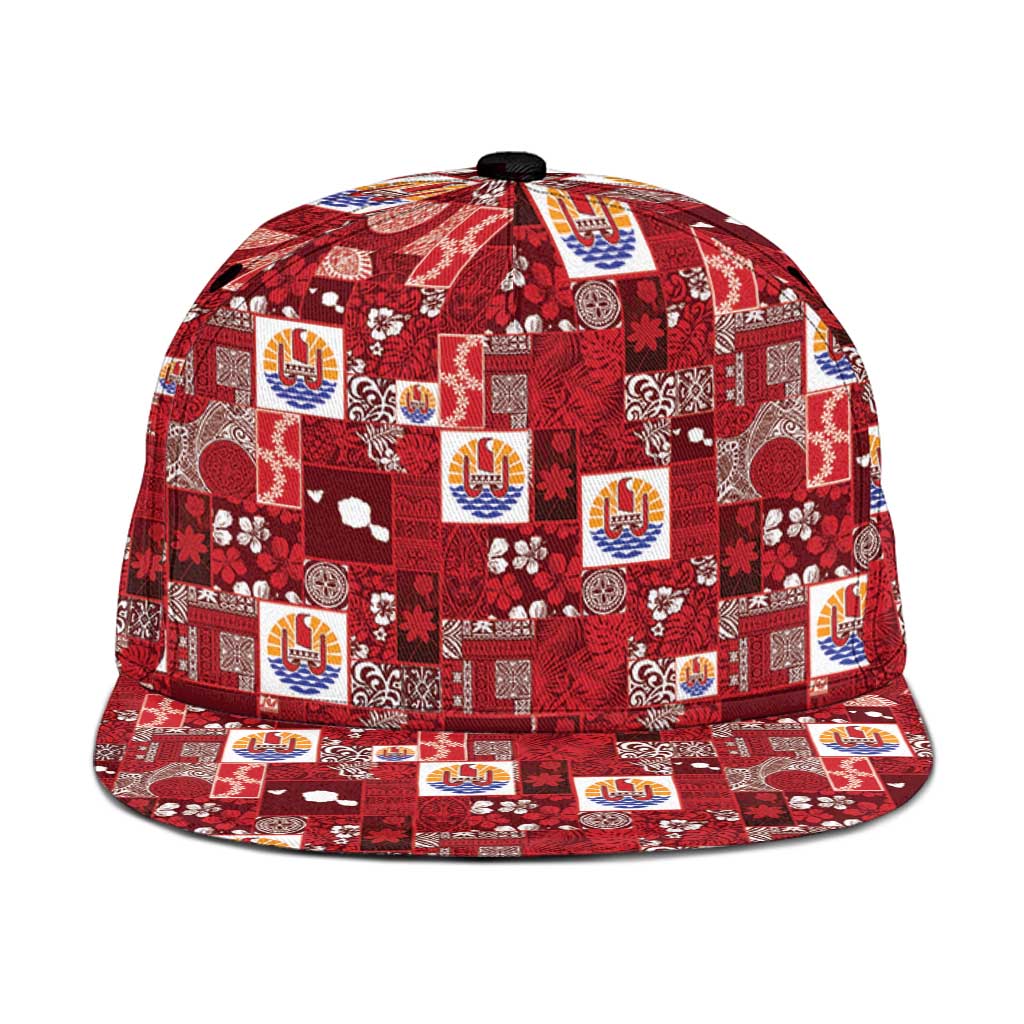 Tahiti Oaoa I Teie Noera Snapback Cap Pacific Patchwork Xmas Vibes LT9 One Size Red - Polynesian Pride