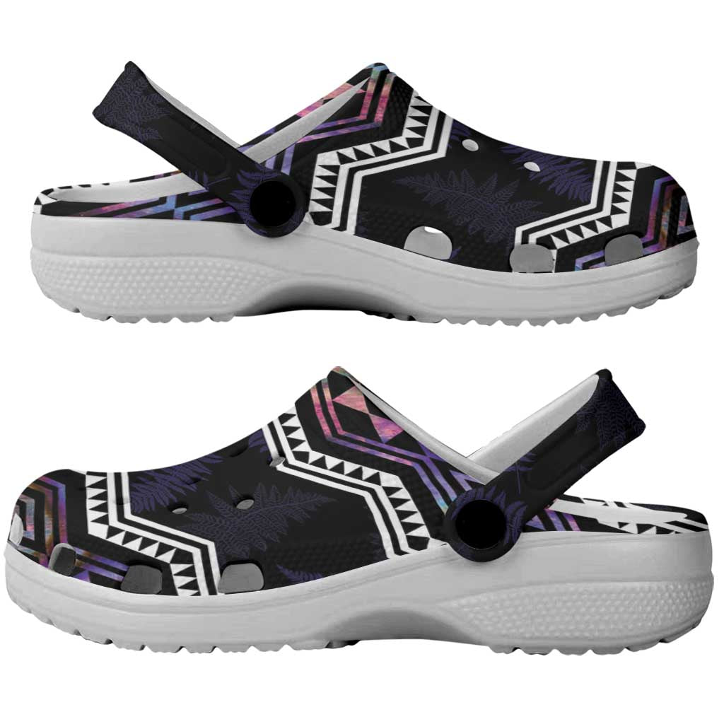Taniko Aotearoa Mix Paua Shell Clogs Shoes Niho Taniwha Lilac Glitter LT01 - Polynesian Pride
