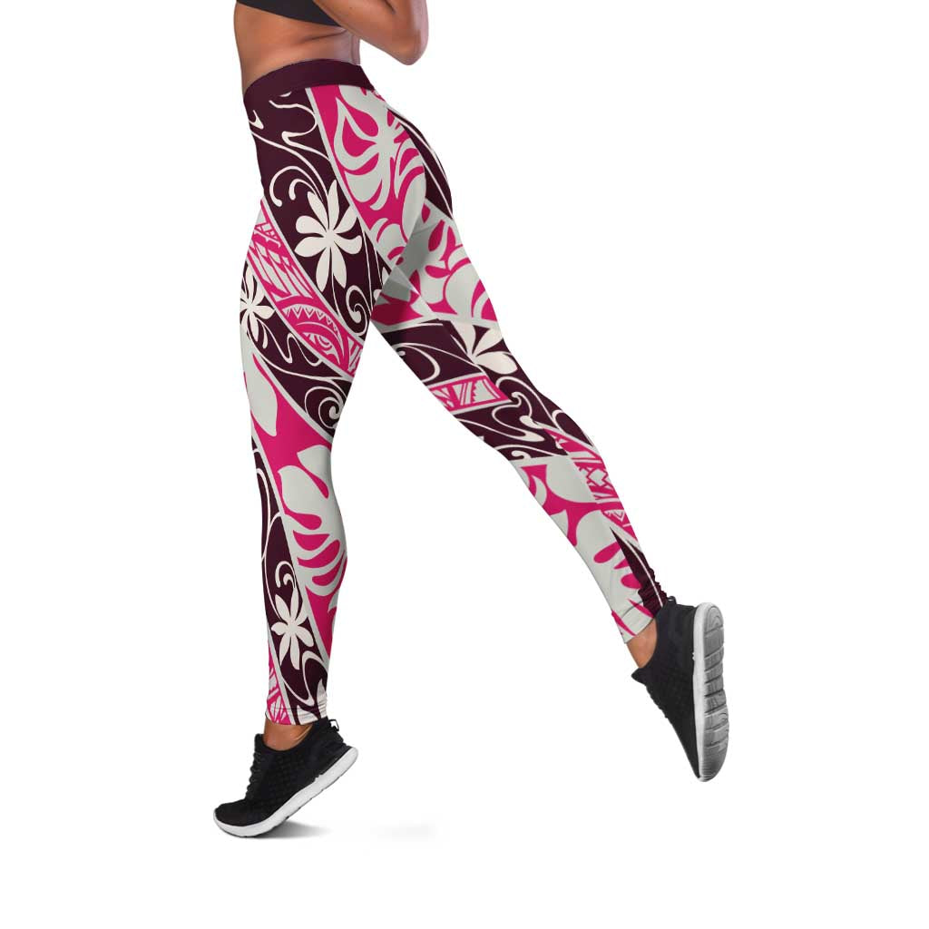 Tarona Tahiti Tiare Monstera Leggings Polynesian Pattern Curve Style LT01 Pink - Polynesian Pride