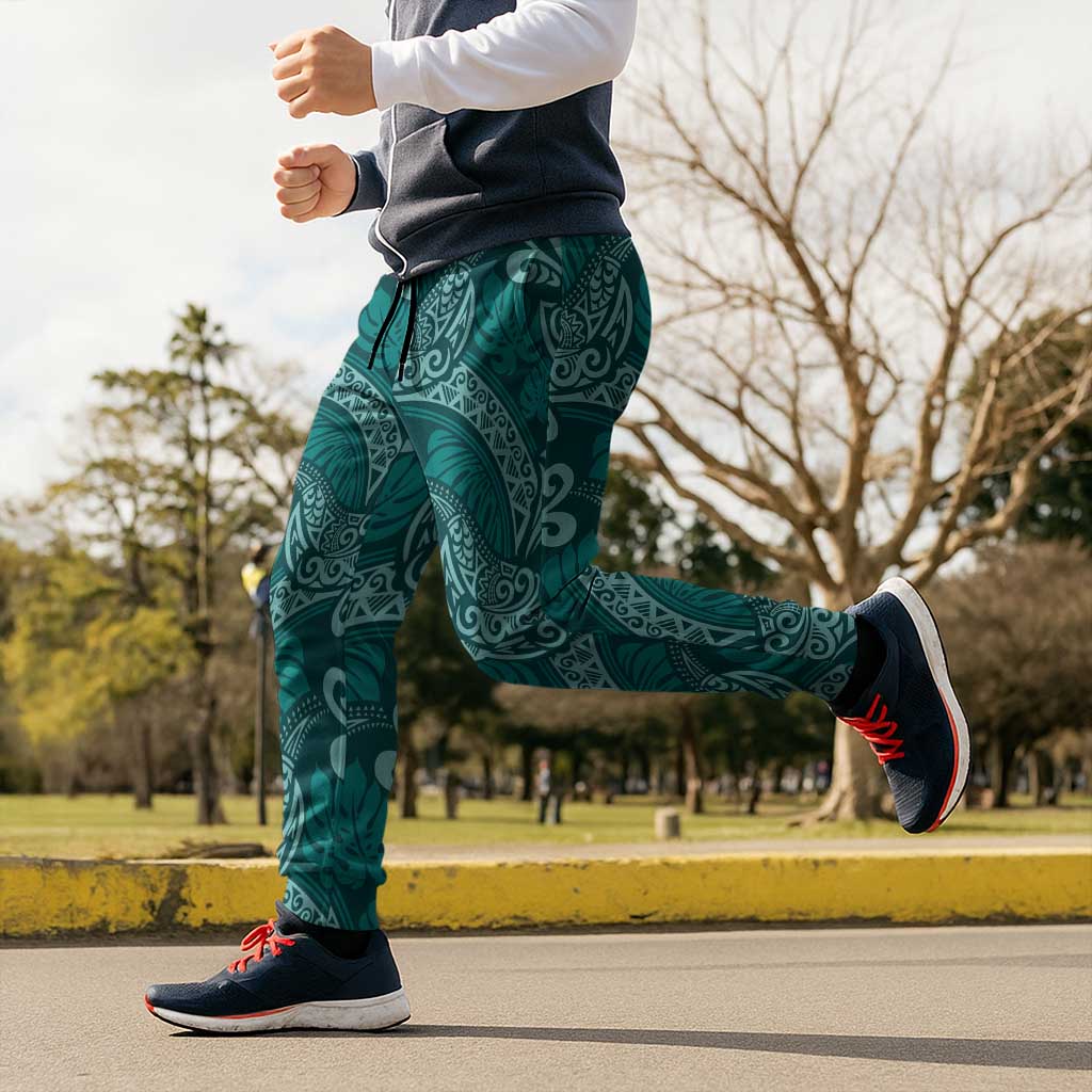 Teal Monstera Jogger Pants Polynesian Tribal Pattern LT01 - Polynesian Pride