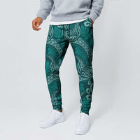 Teal Monstera Jogger Pants Polynesian Tribal Pattern LT01 - Polynesian Pride