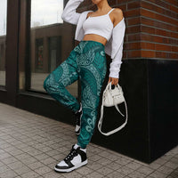 Teal Monstera Jogger Pants Polynesian Tribal Pattern LT01 - Polynesian Pride