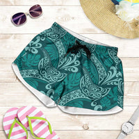 Teal Monstera Shorts for Women Polynesian Tribal Pattern LT01 Teal - Polynesian Pride