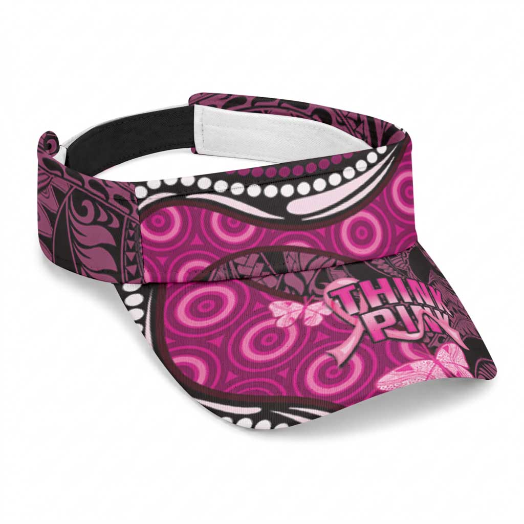 Think Pink Breast Cancer Awareness Sun Visor Cap Butterfly Aboriginal Mix Polynesian Pattern LT14 Universal Fit Pink - Polynesian Pride