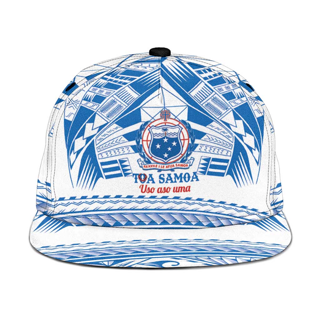 Toa Samoa Rugby Snapback Cap Uso aso uma Samoan Pattern White LT14 One Size White - Polynesian Pride