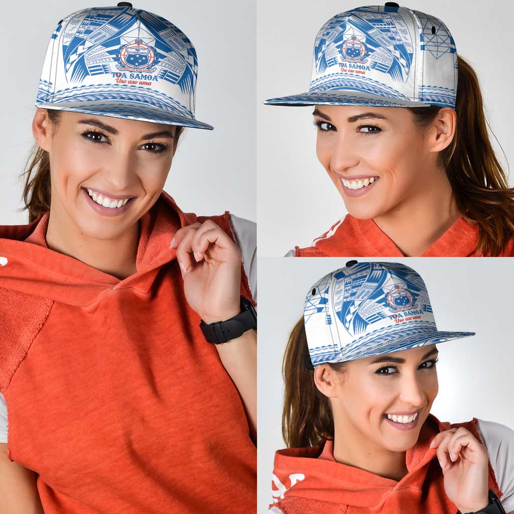 Toa Samoa Rugby Snapback Cap Uso aso uma Samoan Pattern White LT14 - Polynesian Pride
