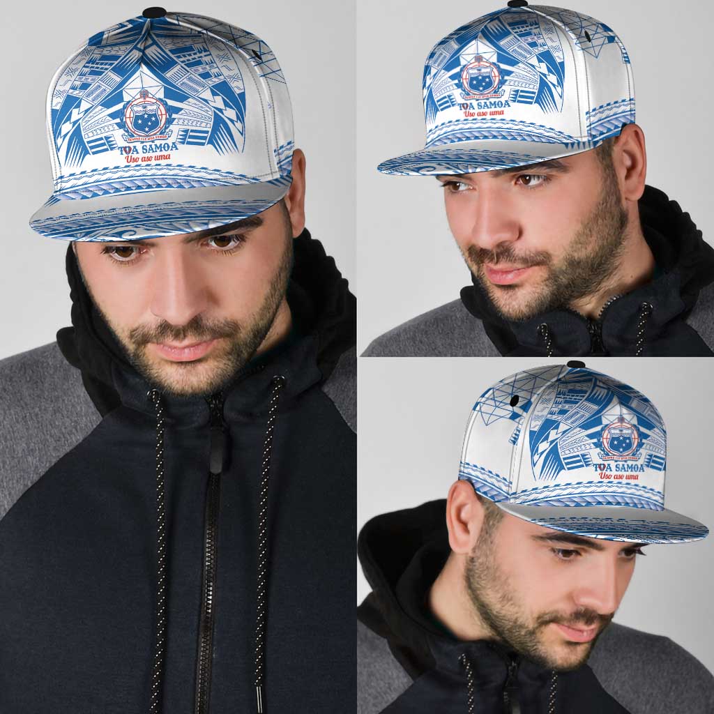 Toa Samoa Rugby Snapback Cap Uso aso uma Samoan Pattern White LT14 - Polynesian Pride