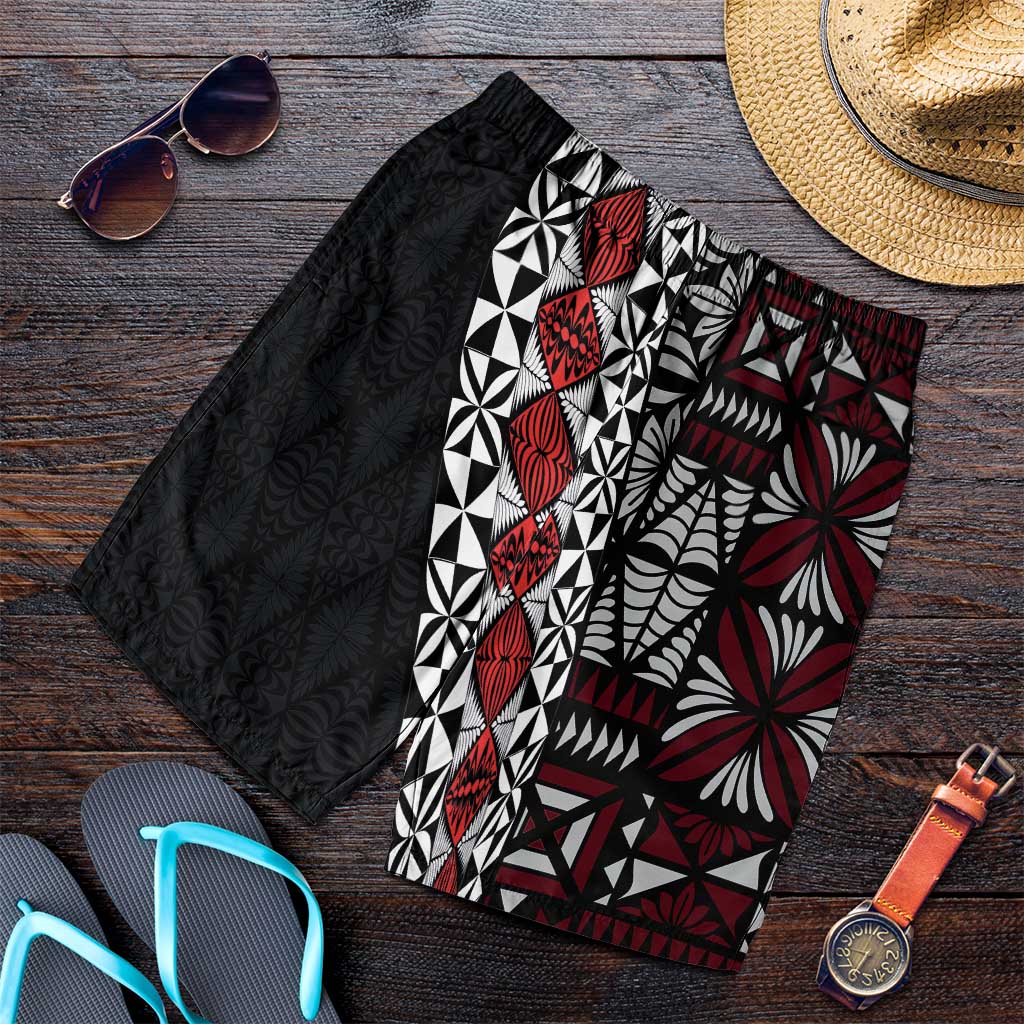 Tonga Ngatu Art Tattoo Polynesian Shorts for Men LT03 Black - Polynesian Pride