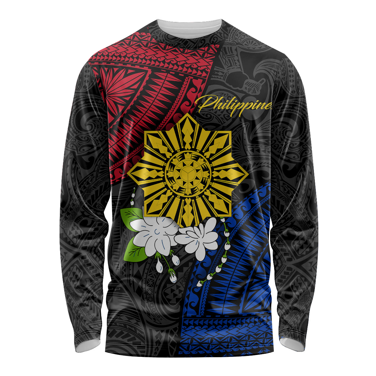 Philippines Sampaguita Filipino Sun Long Sleeve Shirt - LT12 Unisex Black - Polynesian Pride