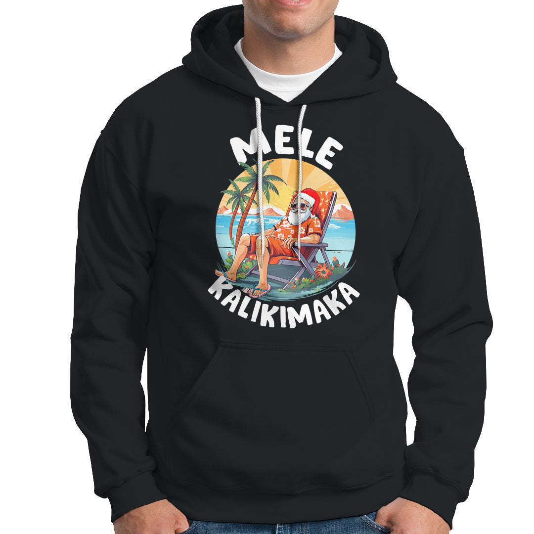 Mele Kalikimaka Tropical Hawaiian Christmas in Hawaii Sunbath Santa Hoodie TS02 Black - Polynesian Pride
