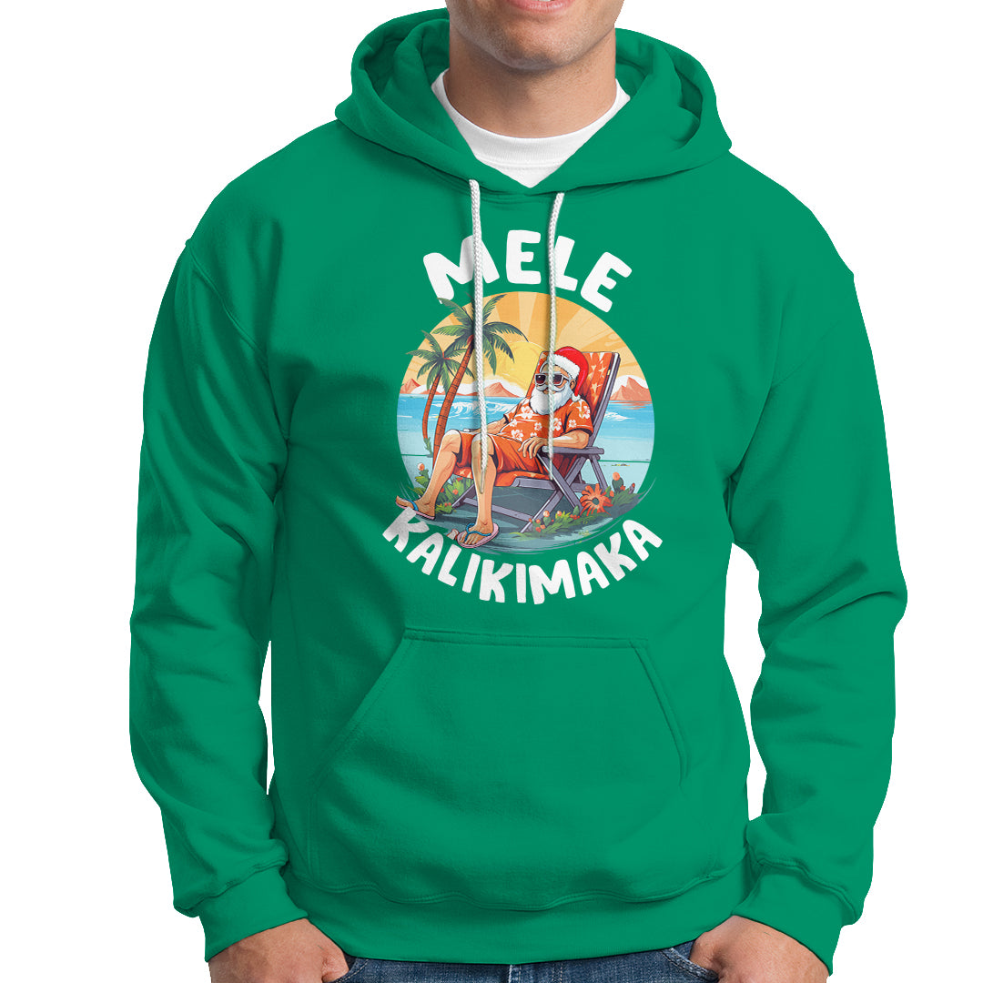 Mele Kalikimaka Tropical Hawaiian Christmas in Hawaii Sunbath Santa Hoodie TS02 Irish Green - Polynesian Pride