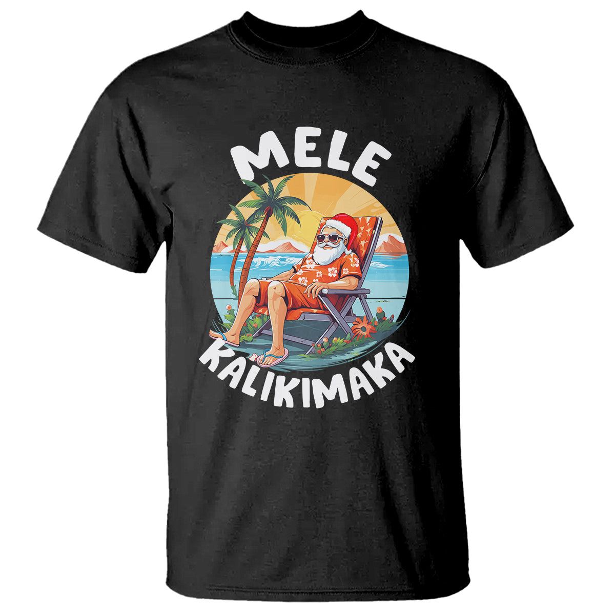 Mele Kalikimaka Tropical Hawaiian Christmas in Hawaii Sunbath Santa T Shirt TS02 Black - Polynesian Pride