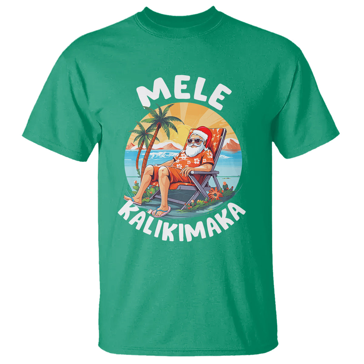 Mele Kalikimaka Tropical Hawaiian Christmas in Hawaii Sunbath Santa T Shirt TS02 Irish Green - Polynesian Pride