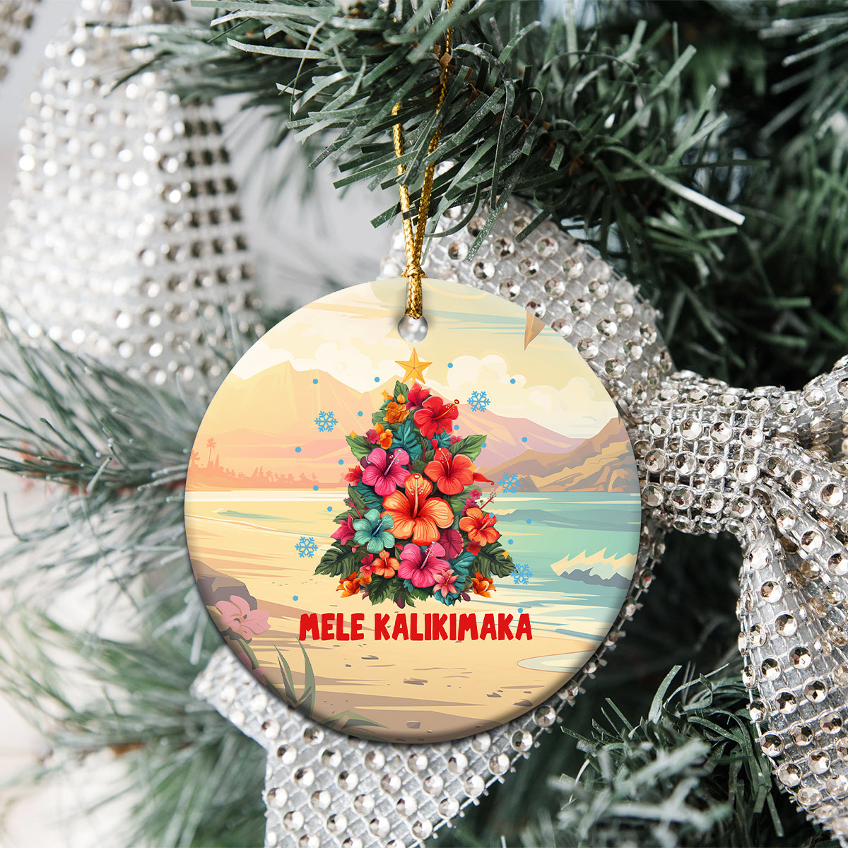 Hawaiian Christmas Ceramic Ornament Tropical Hawaii Hibiscus Xmas Tree Mele Kalikimaka TS02 - Polynesian Pride