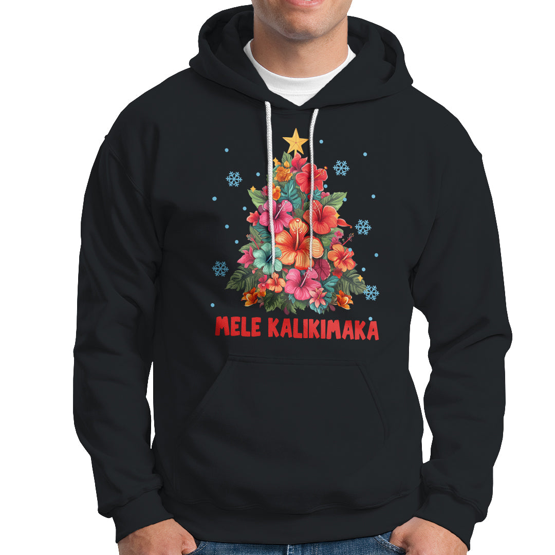 Tropical Hawaiian Hibiscus Christmas Tree Mele Kalikimaka Hoodie TS02 Black - Polynesian Pride