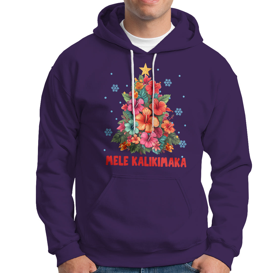 Tropical Hawaiian Hibiscus Christmas Tree Mele Kalikimaka Hoodie TS02 Purple - Polynesian Pride