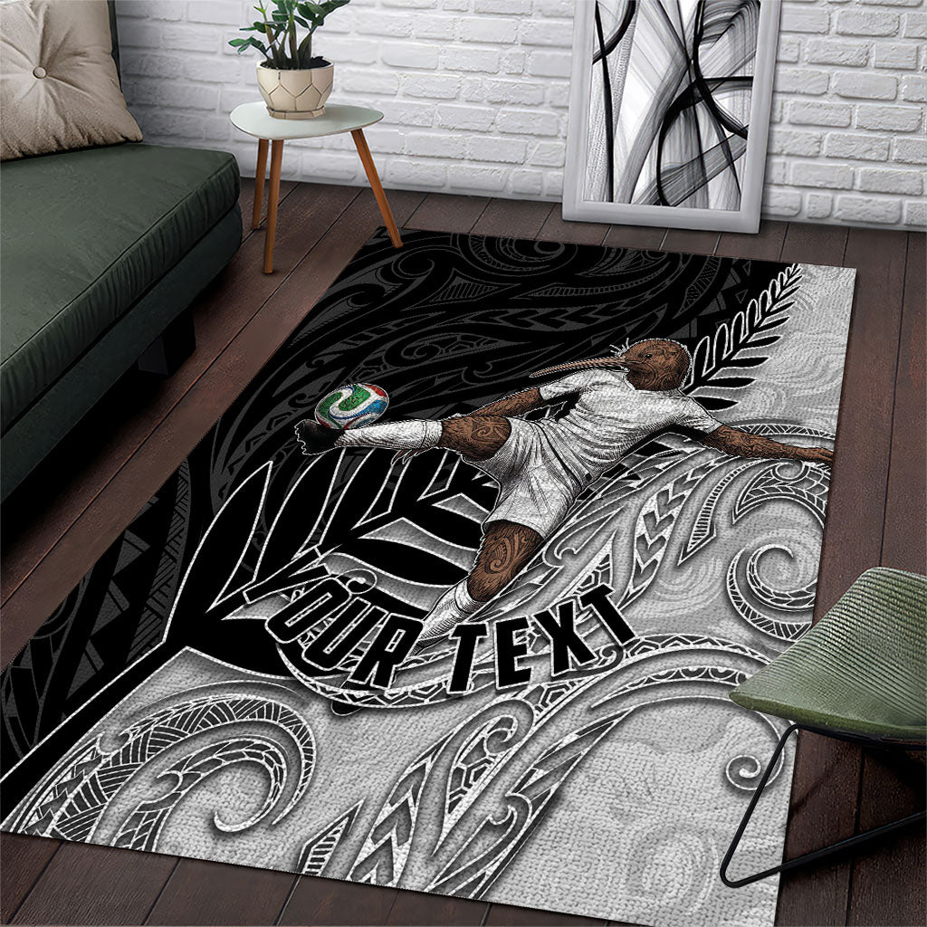 Personalized New Zealand Football Area Rug Kiwi Mascot with Silver Fern - Maori Tribal Tattoo Art TS04 Black White - Polynesian Pride