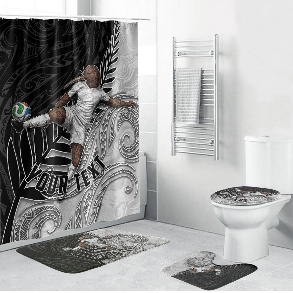 Personalized New Zealand Football Bathroom Set Kiwi Mascot with Silver Fern - Maori Tribal Tattoo Art TS04 Bathroom Set (4 pcs) Black White - Polynesian Pride