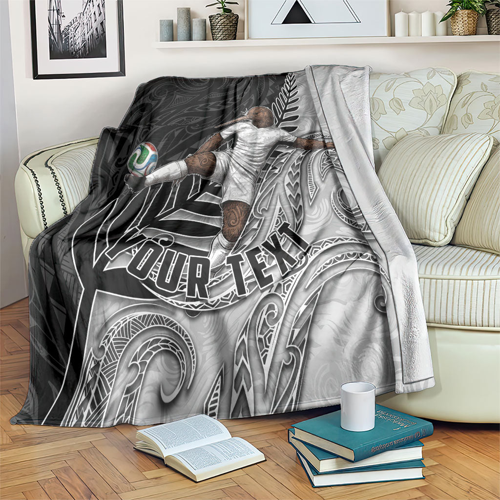 Personalized New Zealand Football Blanket Kiwi Mascot with Silver Fern - Maori Tribal Tattoo Art TS04 Black White - Polynesian Pride