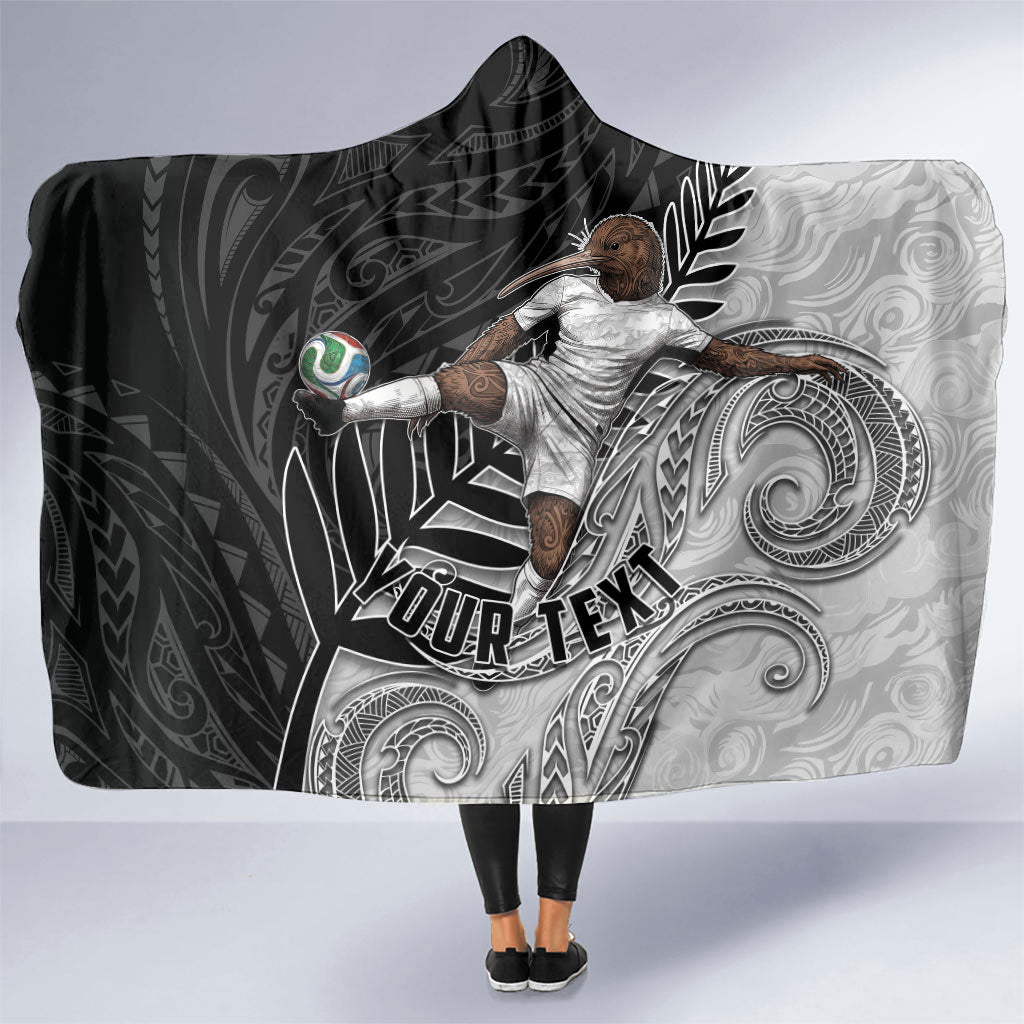 Personalized New Zealand Football Hooded Blanket Kiwi Mascot with Silver Fern - Maori Tribal Tattoo Art TS04 One Size Black White - Polynesian Pride