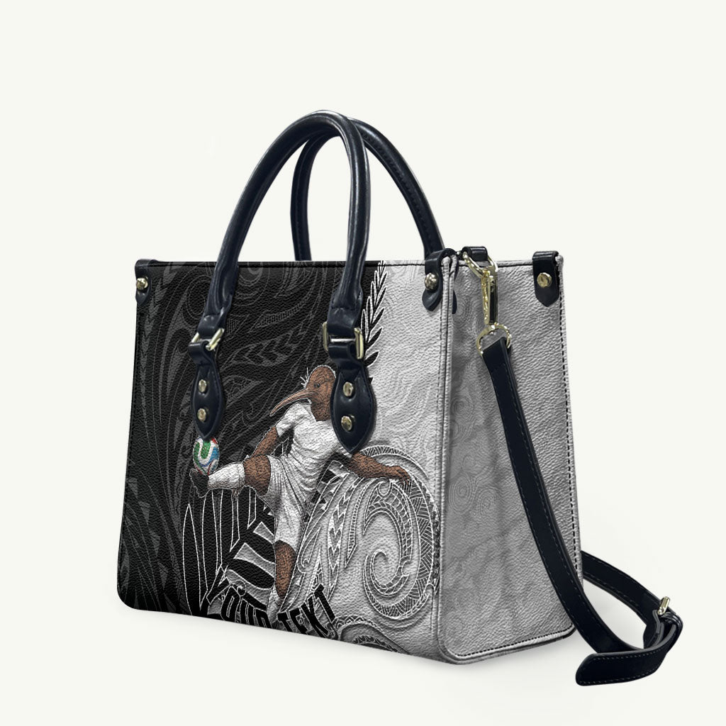 Personalized New Zealand Football Leather Bag Kiwi Mascot with Silver Fern - Maori Tribal Tattoo Art TS04 Black White - Polynesian Pride