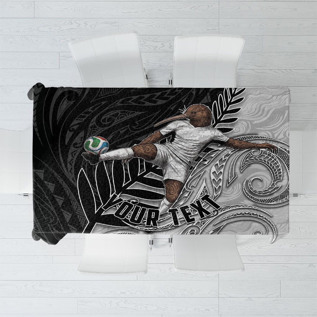 Personalized New Zealand Football Tablecloth Kiwi Mascot with Silver Fern - Maori Tribal Tattoo Art TS04 Black White - Polynesian Pride
