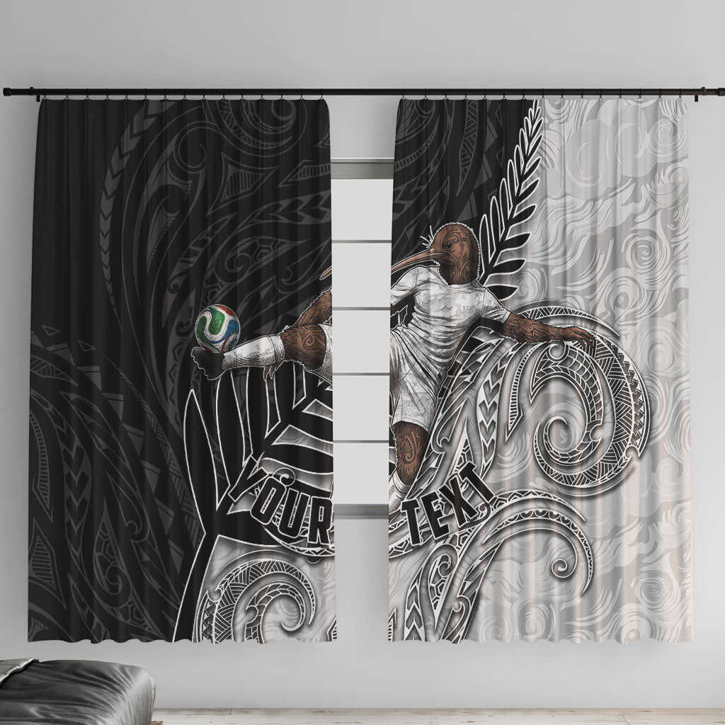 Personalized New Zealand Football Window Curtain Kiwi Mascot with Silver Fern - Maori Tribal Tattoo Art TS04 With Hooks Black White - Polynesian Pride
