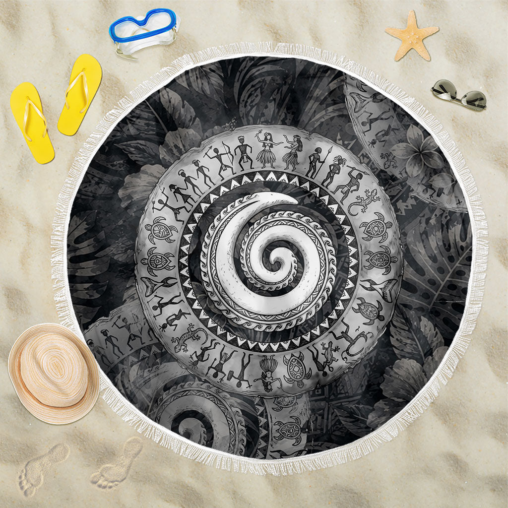 Hawaiian Piko Beach Blanket Cultural Anchor Connect Your Roots Ocean Waves TS04 One Size 150cm Black Grey - Polynesian Pride