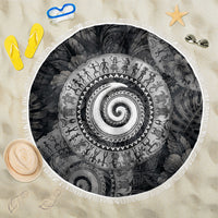 Hawaiian Piko Beach Blanket Cultural Anchor Connect Your Roots Ocean Waves TS04 One Size 150cm Black Grey - Polynesian Pride