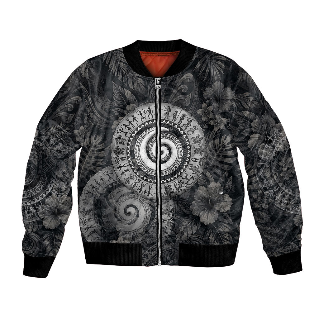 Hawaiian Piko Bomber Jacket Cultural Anchor Connect Your Roots Ocean Waves TS04 Unisex Black Grey - Polynesian Pride