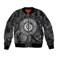 Hawaiian Piko Bomber Jacket Cultural Anchor Connect Your Roots Ocean Waves TS04 Unisex Black Grey - Polynesian Pride