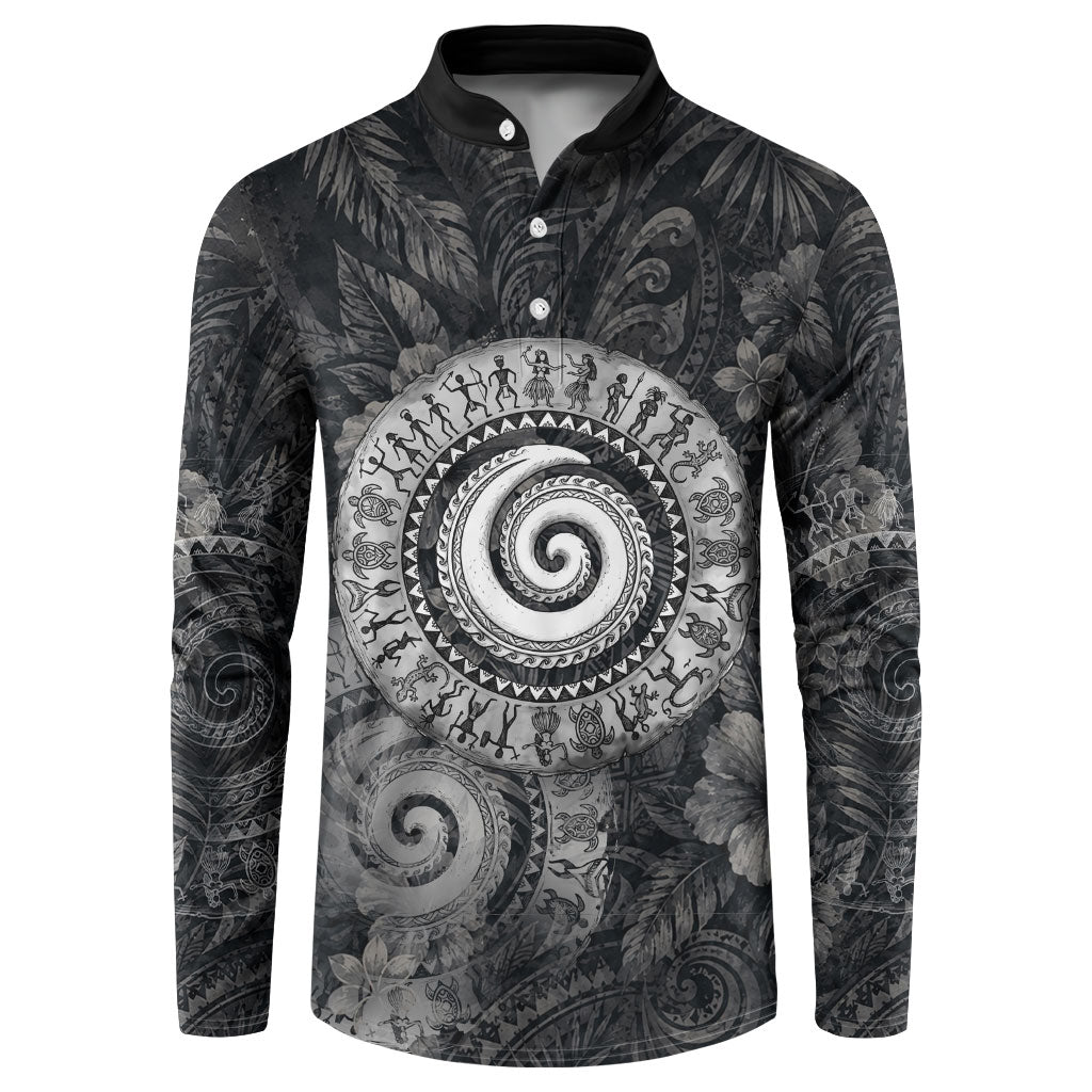 Hawaiian Piko Button Sweatshirt Cultural Anchor Connect Your Roots Ocean Waves TS04 Black Grey - Polynesian Pride