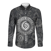 Hawaiian Piko Long Sleeve Button Shirt Cultural Anchor Connect Your Roots Ocean Waves TS04 Unisex Black Grey - Polynesian Pride