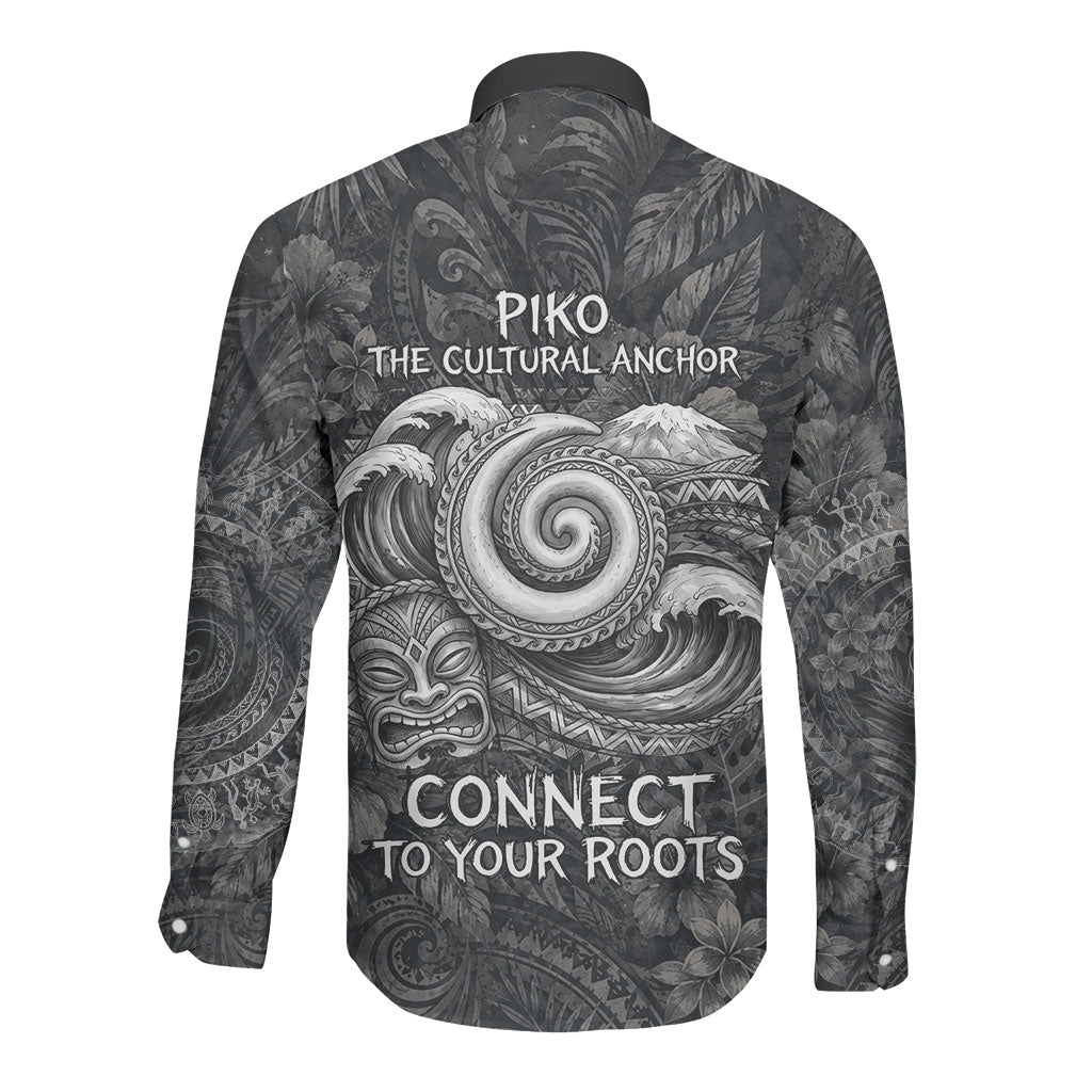 Hawaiian Piko Long Sleeve Button Shirt Cultural Anchor Connect Your Roots Ocean Waves TS04 - Polynesian Pride