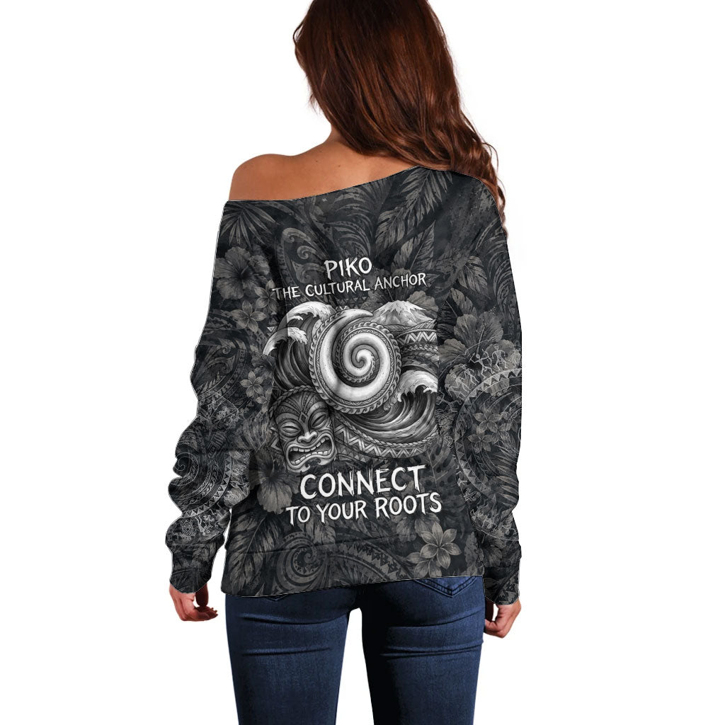 Hawaiian Piko Off Shoulder Sweater Cultural Anchor Connect Your Roots Ocean Waves TS04 - Polynesian Pride