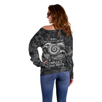 Hawaiian Piko Off Shoulder Sweater Cultural Anchor Connect Your Roots Ocean Waves TS04 - Polynesian Pride