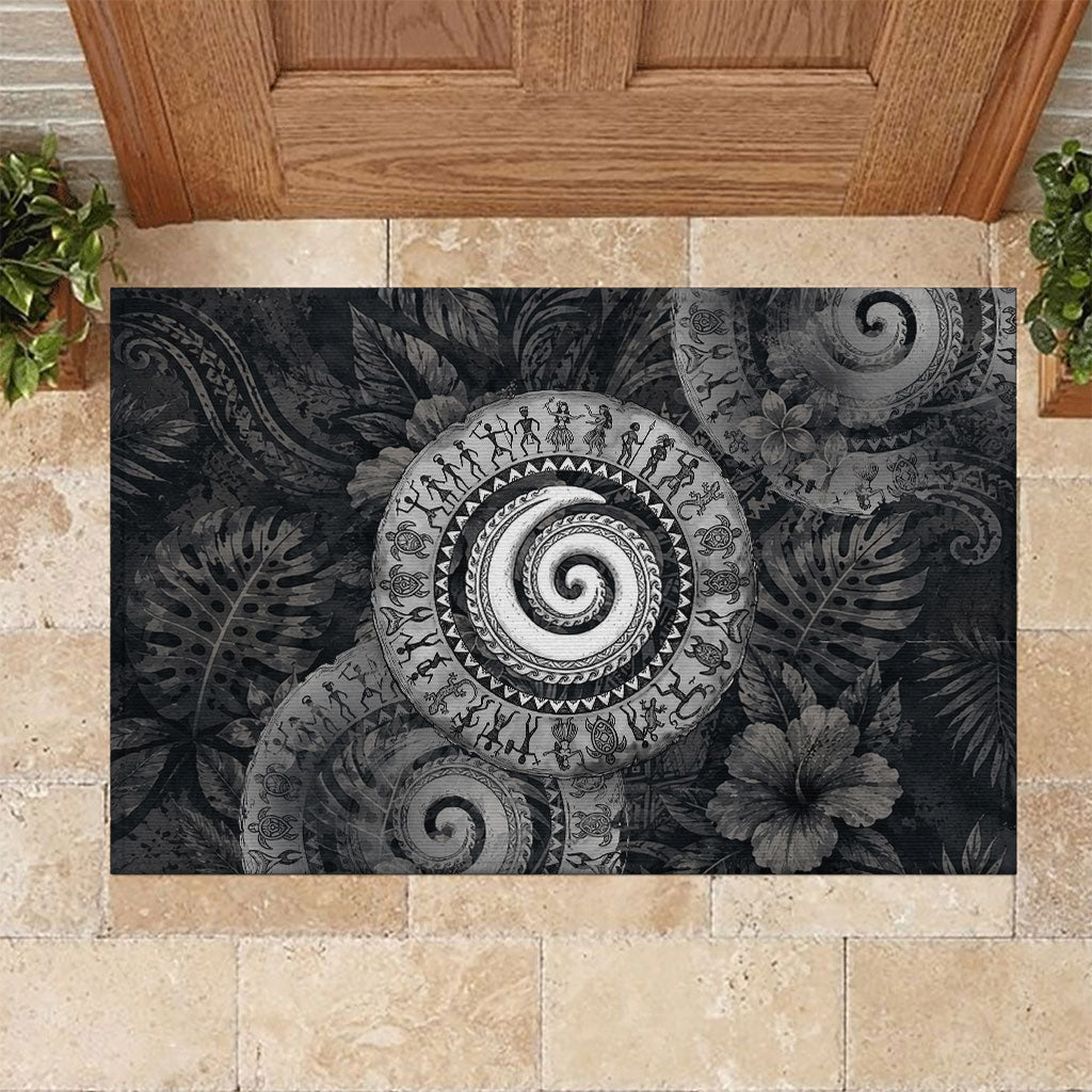 Hawaiian Piko Rubber Doormat Cultural Anchor Connect Your Roots Ocean Waves TS04 Black Grey - Polynesian Pride