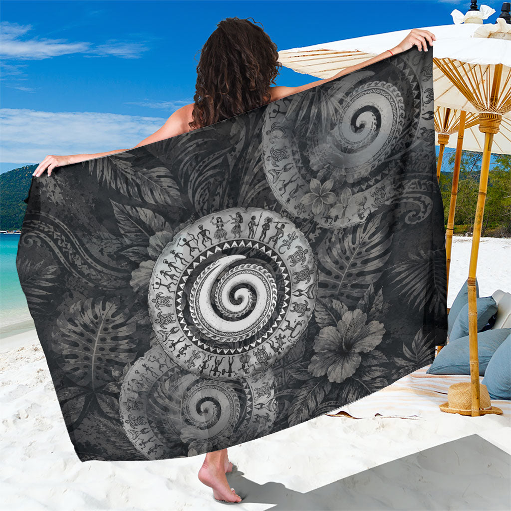 Hawaiian Piko Sarong Cultural Anchor Connect Your Roots Ocean Waves TS04 One Size 44 x 66 inches Black Grey - Polynesian Pride