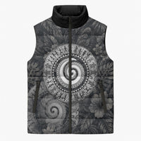 Hawaiian Piko Sleeveless Puffer Jacket Cultural Anchor Connect Your Roots Ocean Waves TS04 Unisex Black Grey - Polynesian Pride