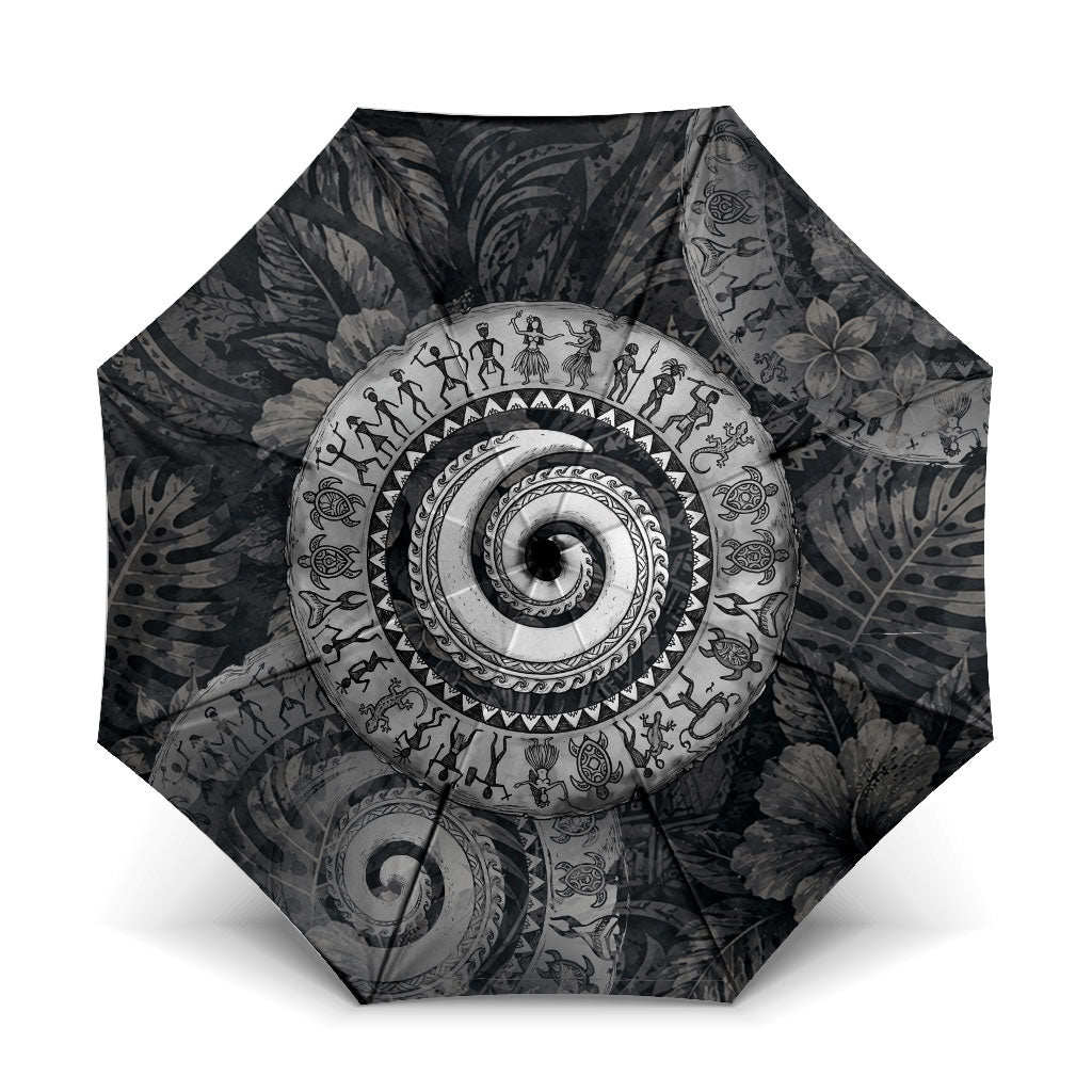 Hawaiian Piko Umbrella Cultural Anchor Connect Your Roots Ocean Waves TS04 One Size Folded 11.42 inch Opened Diameter 37.4 inch Black Grey - Polynesian Pride