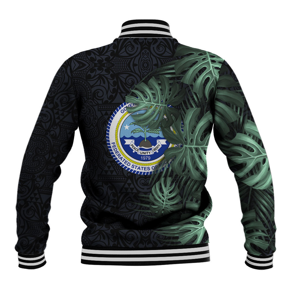 Federated States Of Micronesia Baseball Jacket FSM Tropical Monstera Leaf Dark Tribal Pattern TS04 - Polynesian Pride