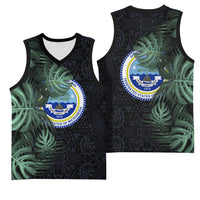 Federated States Of Micronesia Basketball Jersey FSM Tropical Monstera Leaf Dark Tribal Pattern TS04 - Polynesian Pride