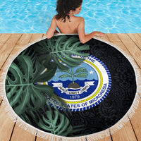 Federated States Of Micronesia Beach Blanket FSM Tropical Monstera Leaf Dark Tribal Pattern TS04 - Polynesian Pride