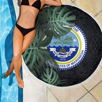 Federated States Of Micronesia Beach Blanket FSM Tropical Monstera Leaf Dark Tribal Pattern TS04 - Polynesian Pride