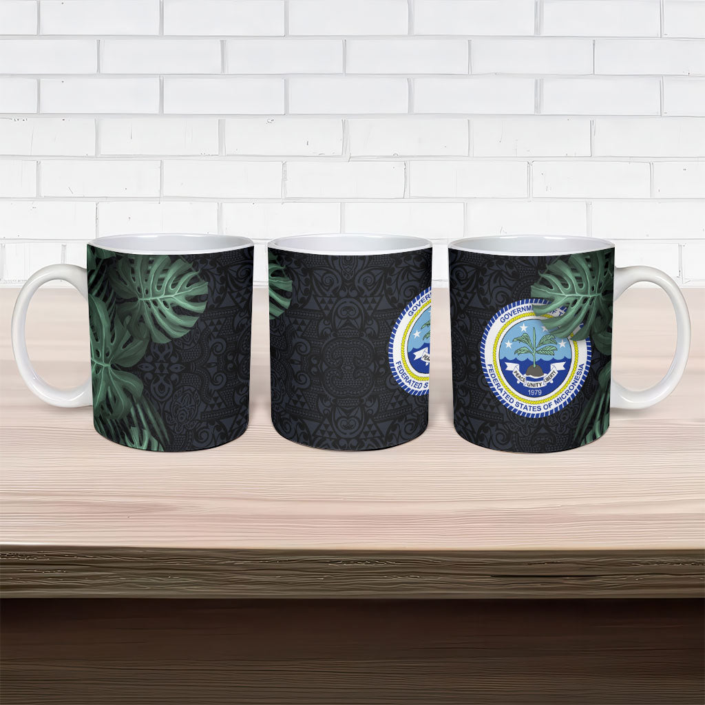 Federated States Of Micronesia Ceramic Mug FSM Tropical Monstera Leaf Dark Tribal Pattern TS04 - Polynesian Pride