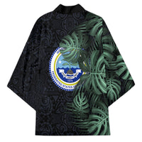 Federated States Of Micronesia Kimono FSM Tropical Monstera Leaf Dark Tribal Pattern TS04 - Polynesian Pride
